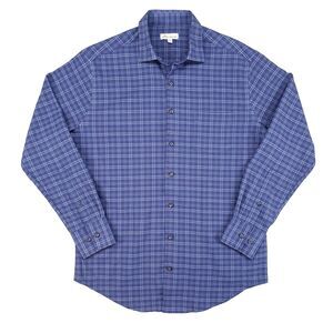 Peter Millar Dress Shirt Mens Medium Blue Plaid Performance Crown Outdoor‎ Golf